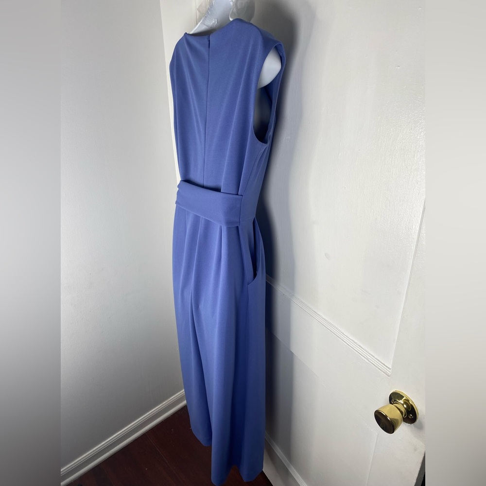 Tahari ASL 8 Macys Periwinkle Blue Sleeveless Tie-Waist Jumpsuit w Pockets - Picture 5 of 7